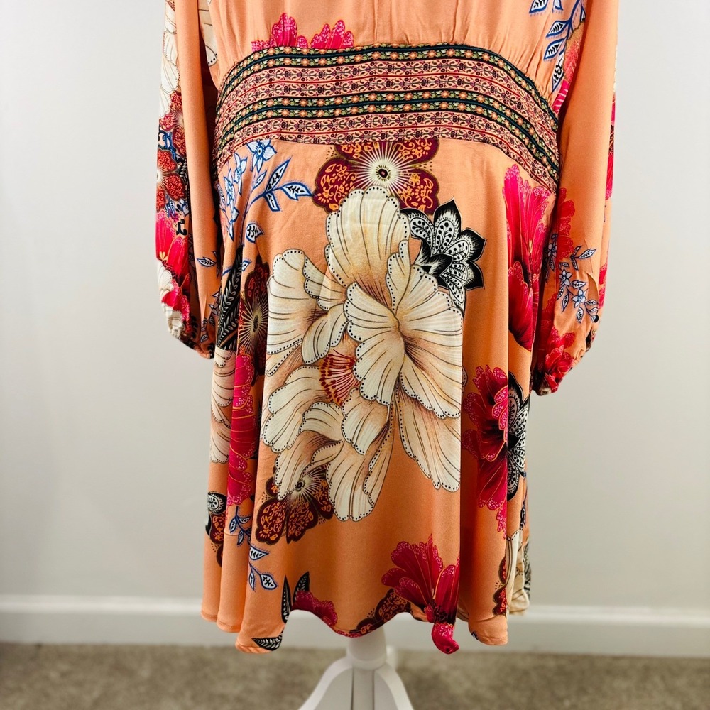 Farm Rio for Anthropologie Floral Boho V-Neck Mini Dress Topanga Side Pockets XL - Picture 9 of 14